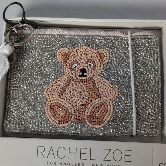 Rachel Zoe Beaded Teddy Bear 2 Piece Coin Purse & Bag Charm - Picture 4 of 7